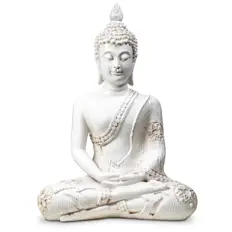 Zeige Details für Meditierender Thai Buddha – Polyresin, Weiß (20 × 11 × 27,5 cm) Bild von Meditierender Thai Buddha – Polyresin, Weiß (20 × 11 × 27,5 cm)