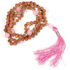 Bild von Mala Rudraksha Rosenquarz rosa Quaste