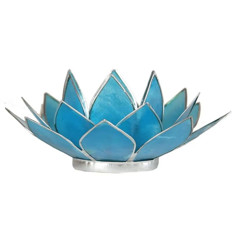 Zeige Details für Lotus Teelichthalter Blau 5. Chakra silberfarbig Bild von Lotus Teelichthalter Blau 5. Chakra silberfarbig