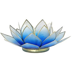 Zeige Details für Lotus Teelichthalter Blau-Weiß goldfarbig Bild von Lotus Teelichthalter Blau-Weiß goldfarbig