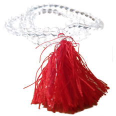 Zeige Details für Mala Kette Bergkristall, rote Quaste Bild von Mala Kette Bergkristall, rote Quaste