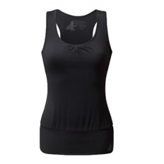 Schwarzes Tanktop für Damen Ein ärmelloses schwarzes Damen-Tanktop mit Rundhalsausschnitt