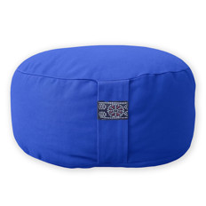 Blaues Meditationskissen Rundes blaues Meditationskissen mit gesticktem Muster