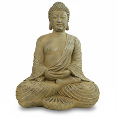 Buddha-Statue in Meditationshaltung Sandfarbene Buddha-Statue in meditierender Pose