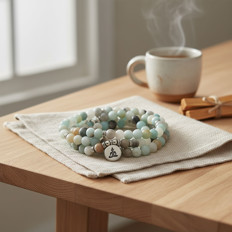 Zeige Details für Mala aus Amazonit – 108 Perlen mit Buddha-Anhänger Bild von Mala aus Amazonit – 108 Perlen mit Buddha-Anhänger