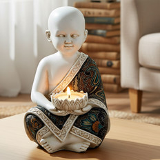 Mönchsfigur mit Kerzenhalter Eine dekorative Figur eines meditierenden Mönchs mit Kerze