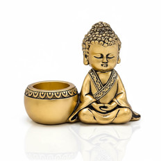 Goldene Buddha-Figur mit Schale Kleine goldene Buddha-Figur mit Schale, meditierend
