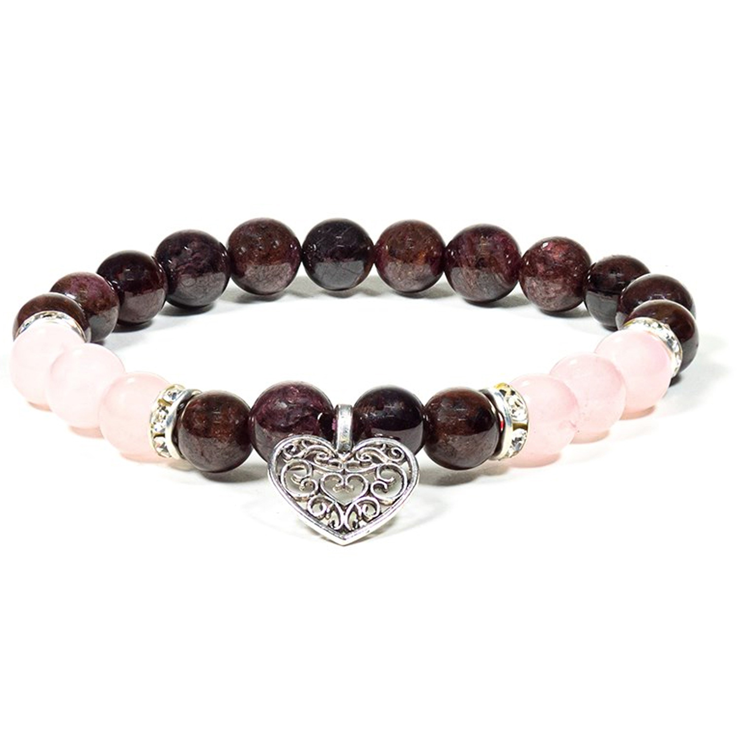 Bild von Mala Armband Granat Rosenquarz mit Herz