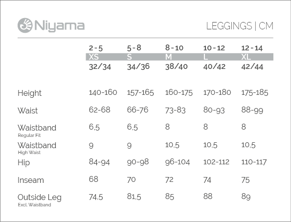 Niyama Yogahose Größentabelle Niyama Größentabelle - Yoga Leggings, Pants & Shorts, die sitzen :)