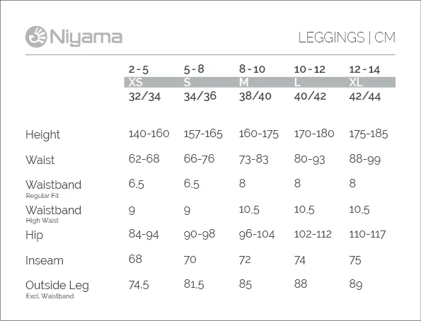 Niyama Größentabelle für Yoga Leggings