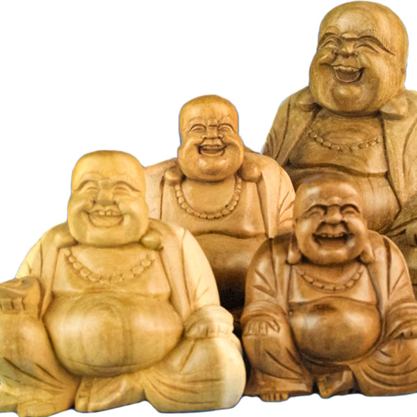 YOGISAN Happy Buddha Glücksbuddha aus Suar Holz 9 cm
