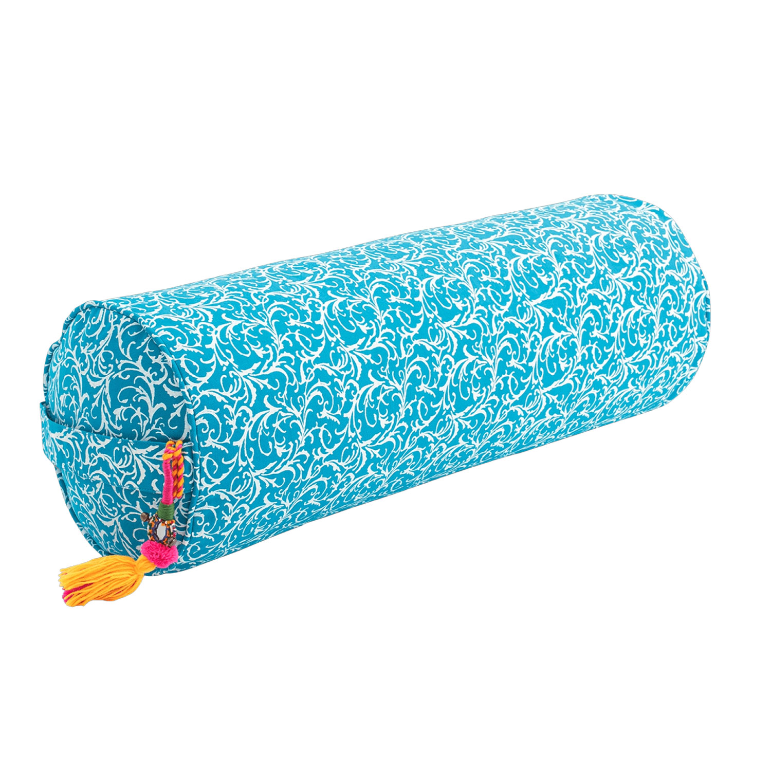 Yogarolle mit Bio-Dinkelspelz, Print Türkis – 65×22 cm