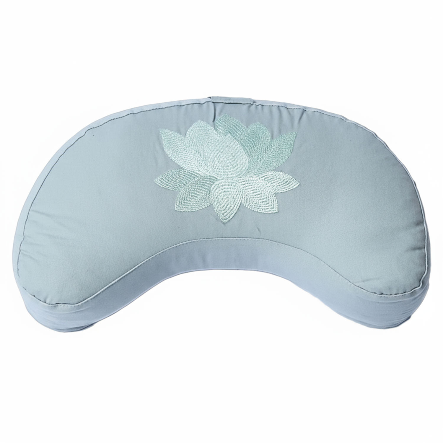 Blaues Meditationskissen mit einem eingestickten Lotusblumenmotiv