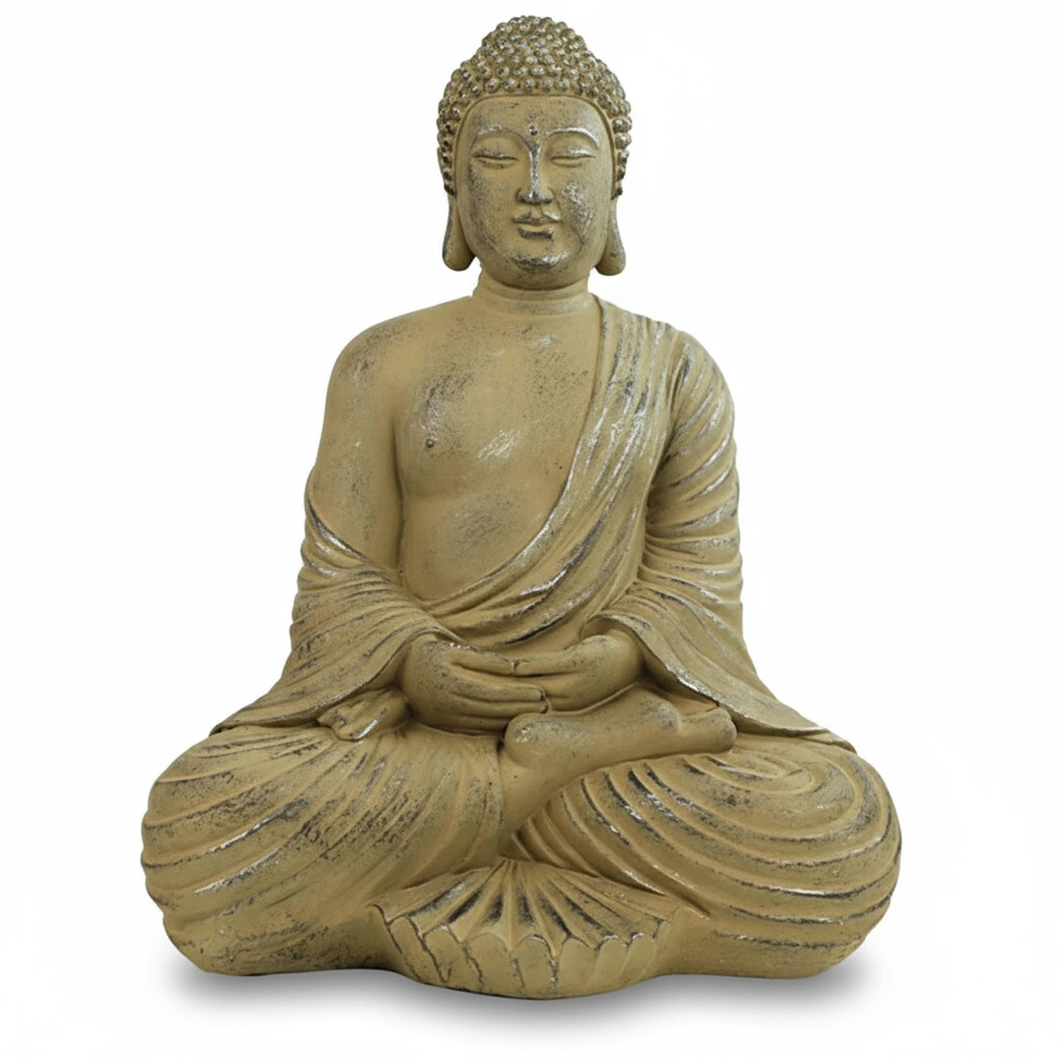 Sandfarbene Buddha-Statue in meditierender Pose