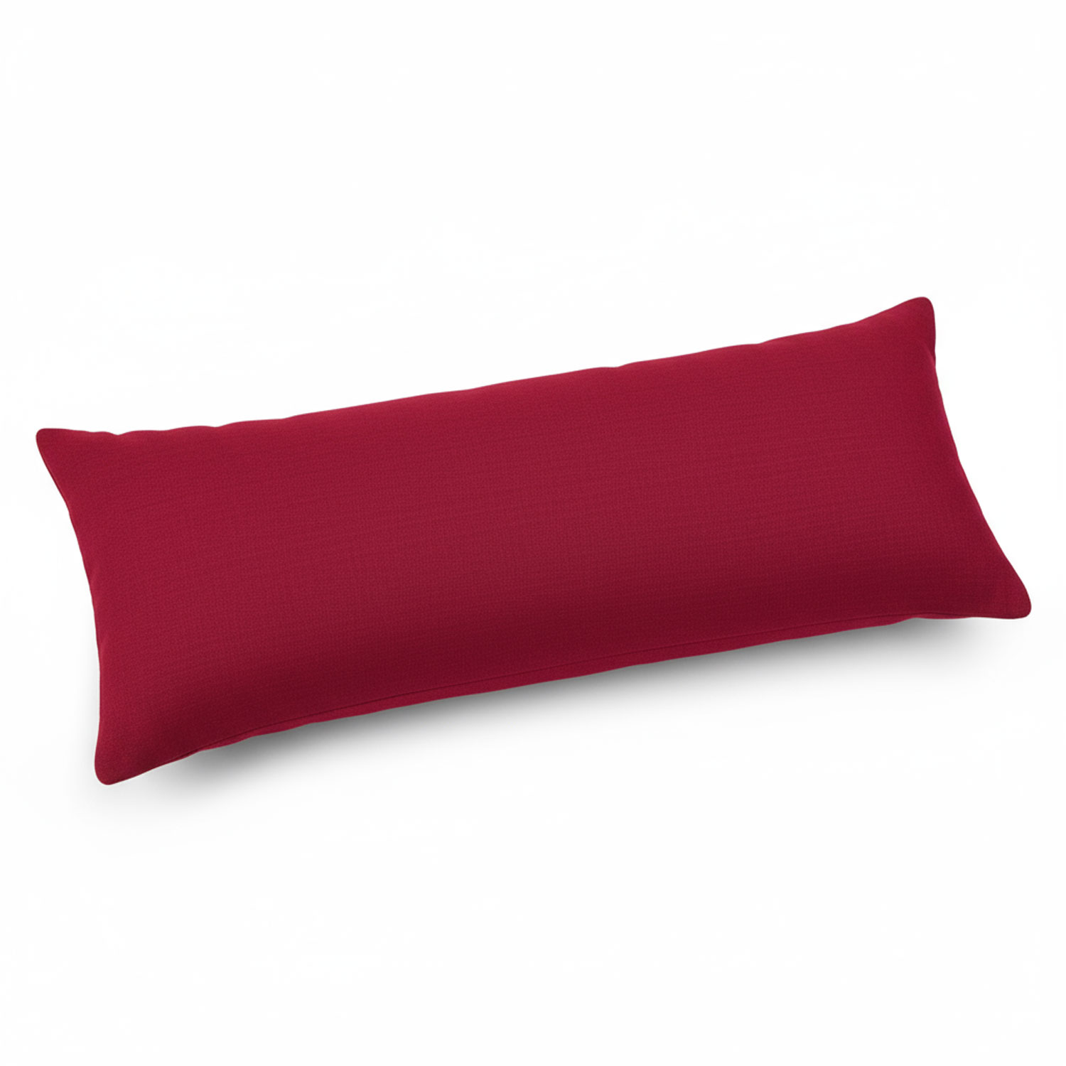 Ein rechteckiges rotes Kissen auf weißem Hintergrund