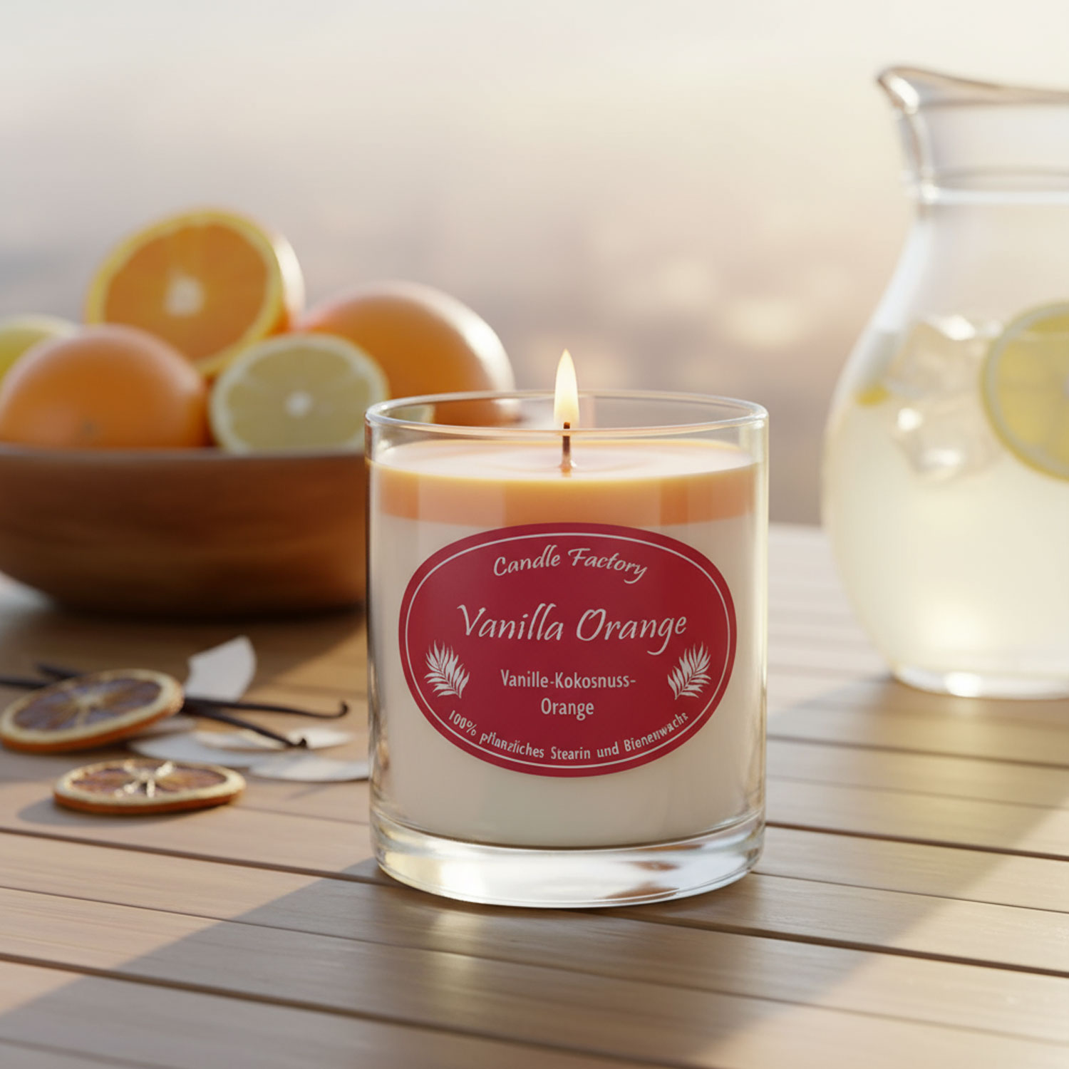 Sommerzeit mit Vanille Kokosnuss und Orange Durftkerze im Whiskeyglas 