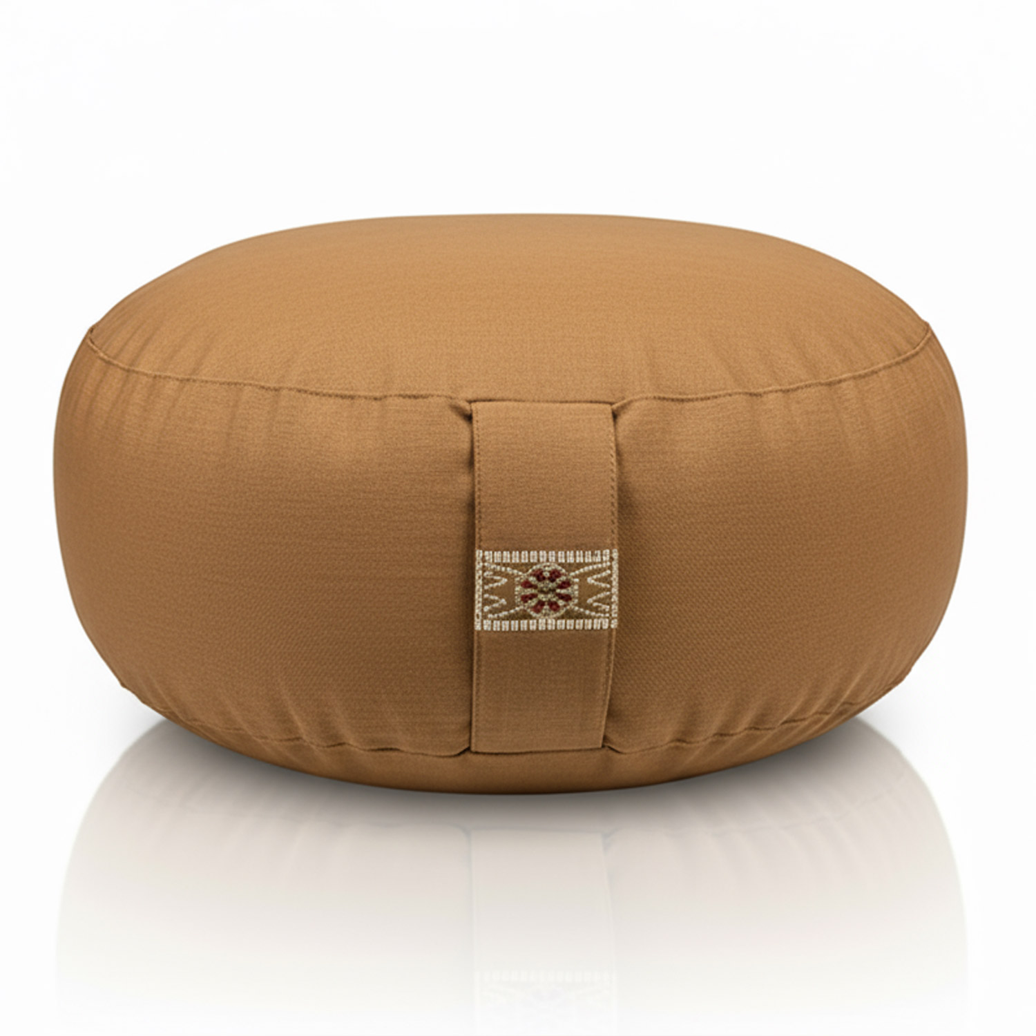 Rundes braunes Meditationskissen mit dekorativer Schlaufe