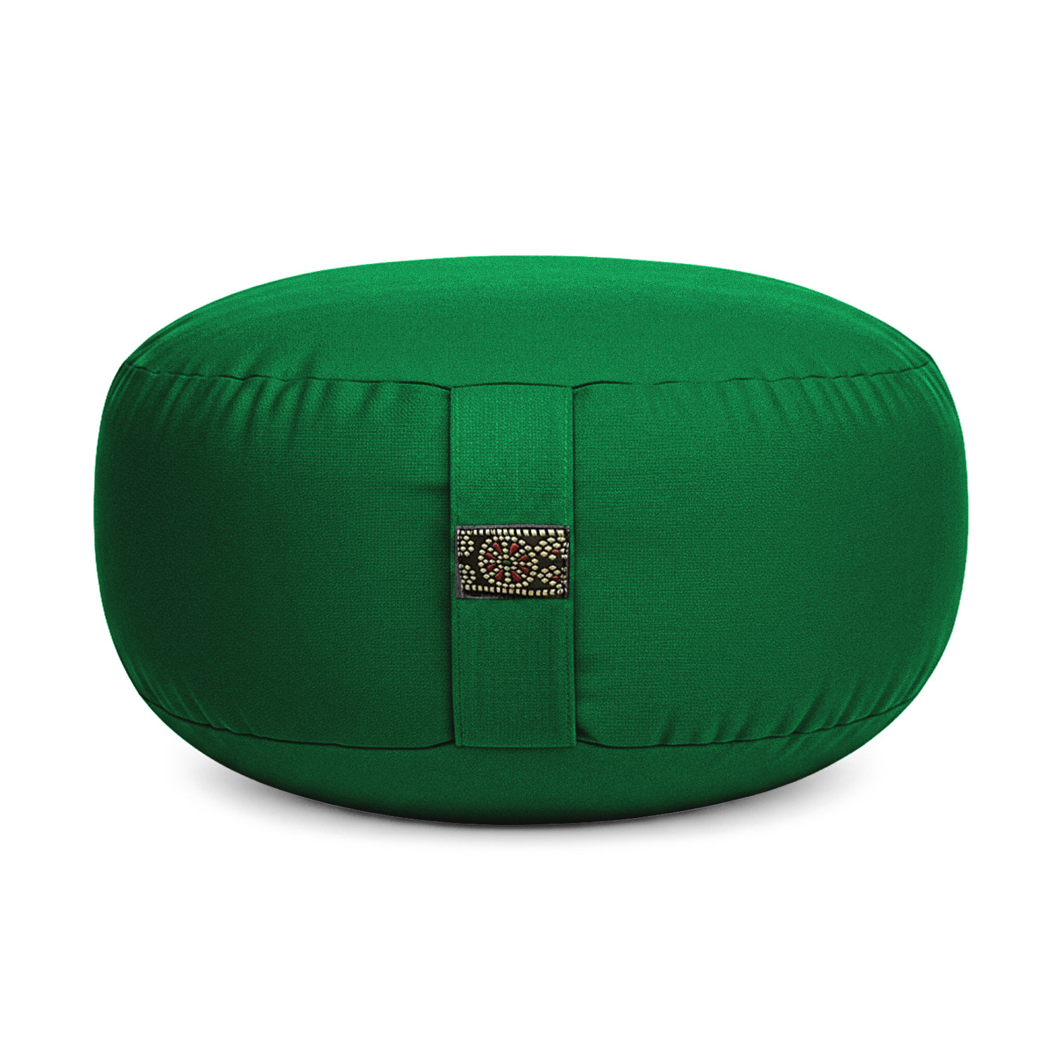 Großes grünes Meditationskissen mit dekorativem Band in der Mitte