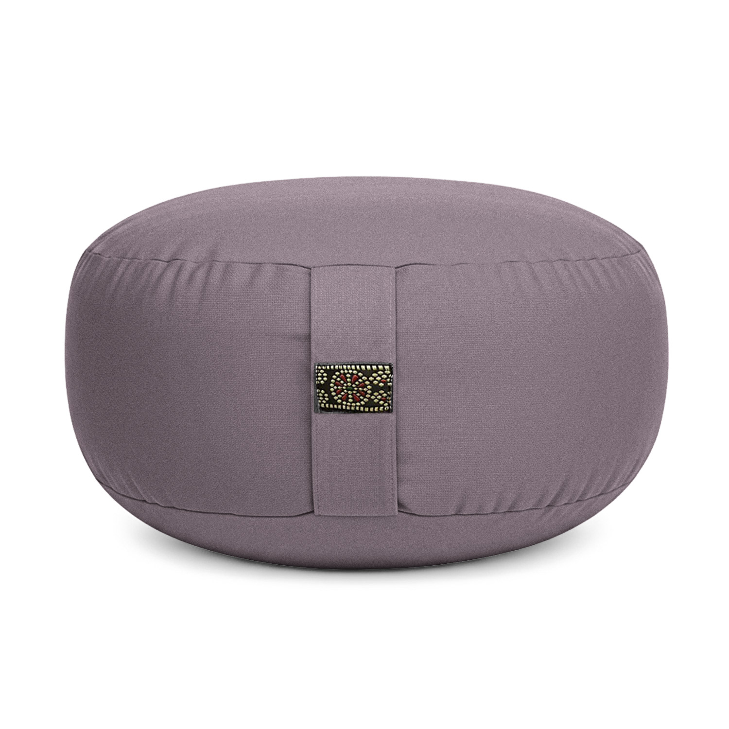 Rundes, violettes Meditationskissen mit Trageschlaufe