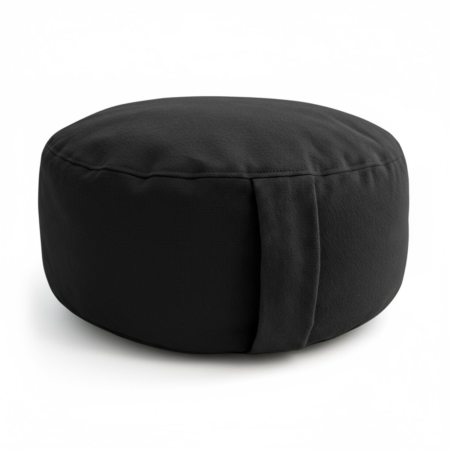 Ein rundes, schwarzes Bodenkissen