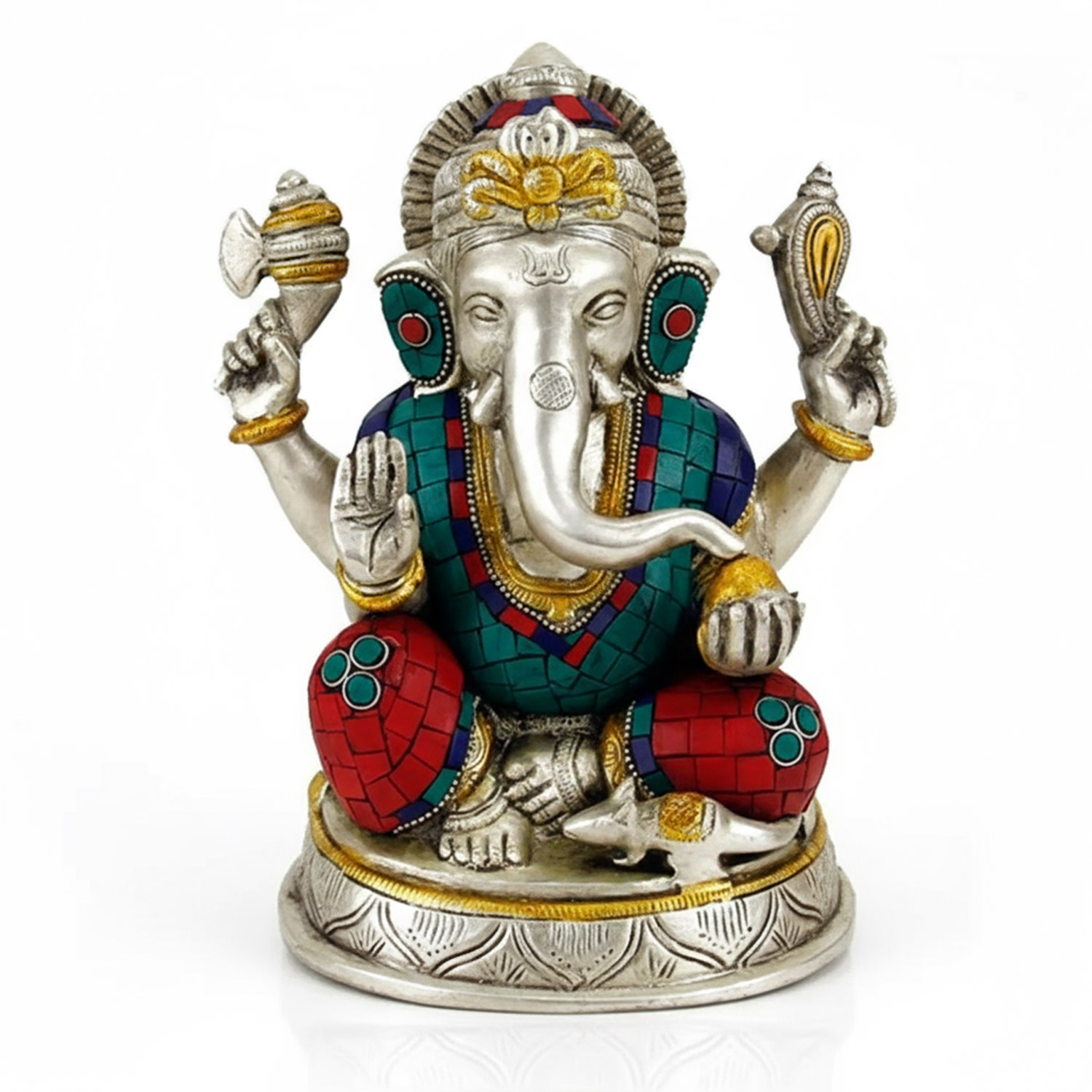 Dekorative Statue von Ganesha mit buntem Schmuck