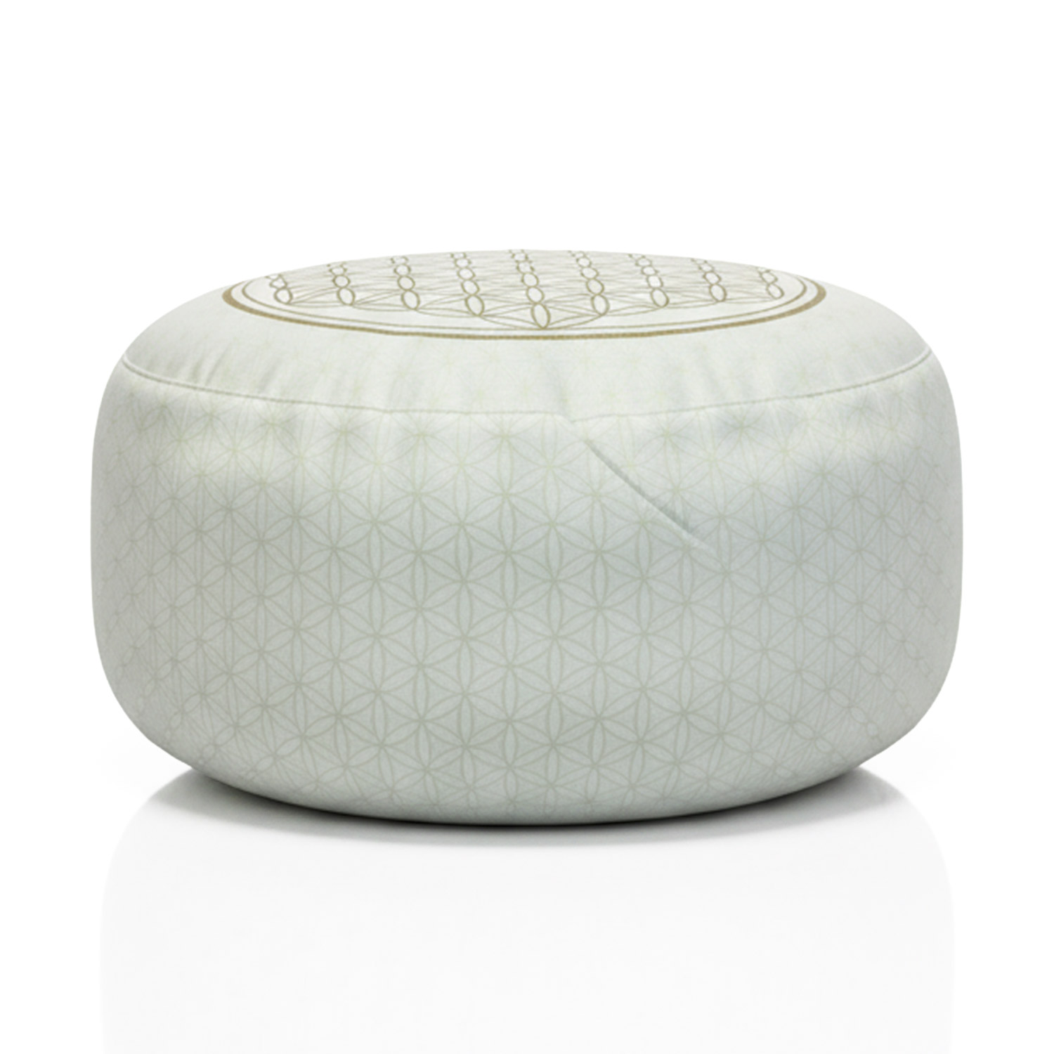 Beiges, rundes Meditationskissen mit geometrischem Muster oben