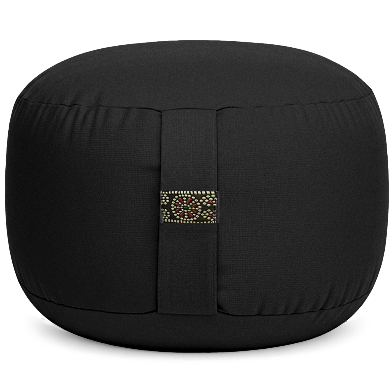 Schwarzes rundes Sitzkissen mit Verzierung