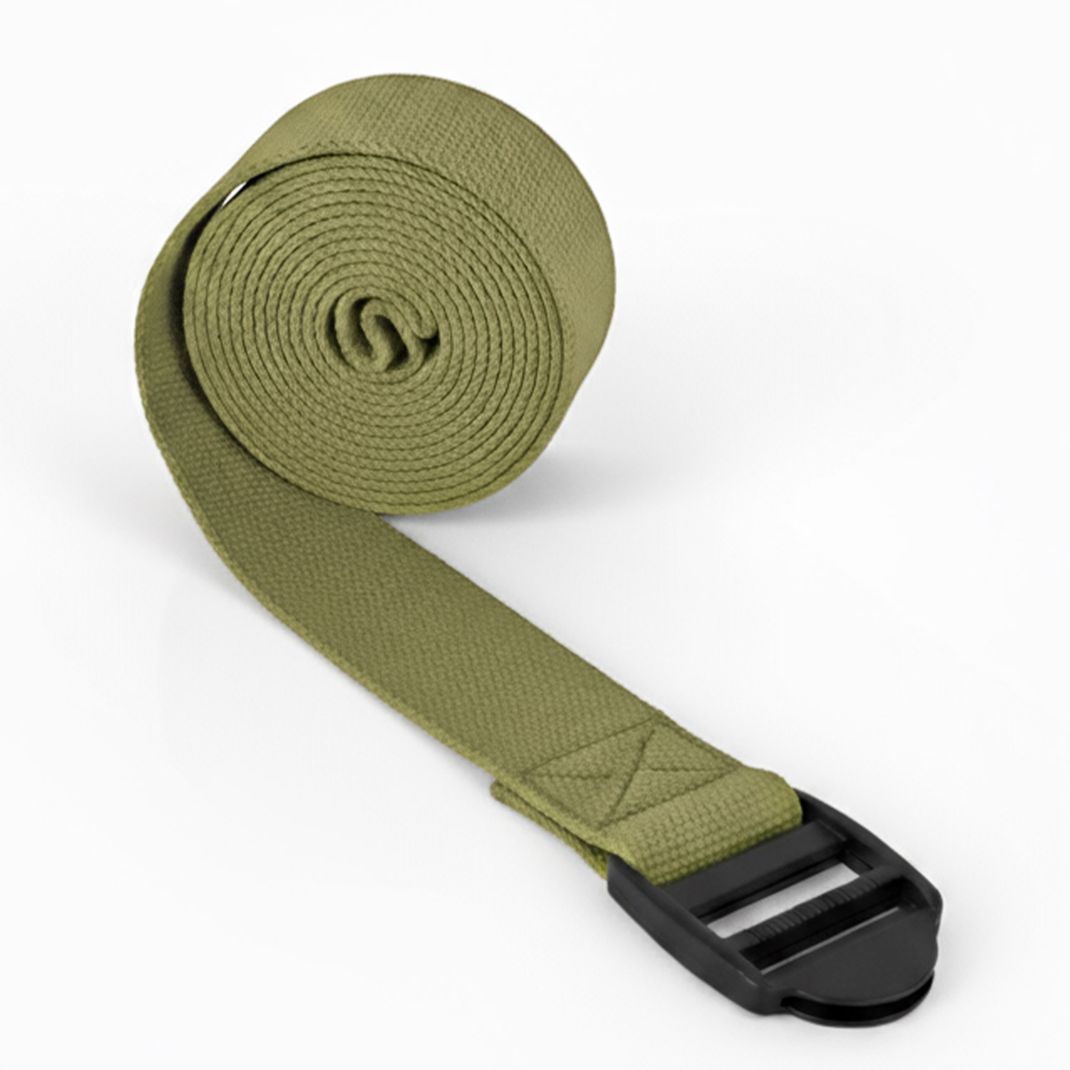 Aufgerollter olivgrüner Gürtel mit schwarzer Schnalle
