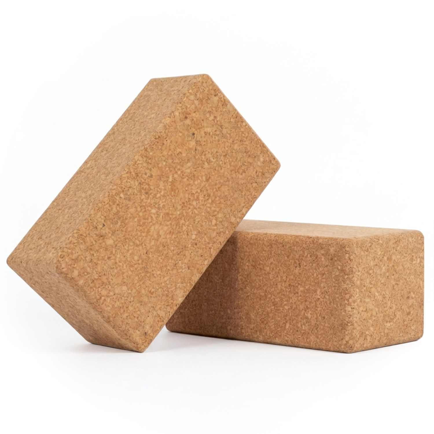 Zwei rechteckige Blöcke aus Kork, die auf einem weißen Hintergrund angeordnet sind