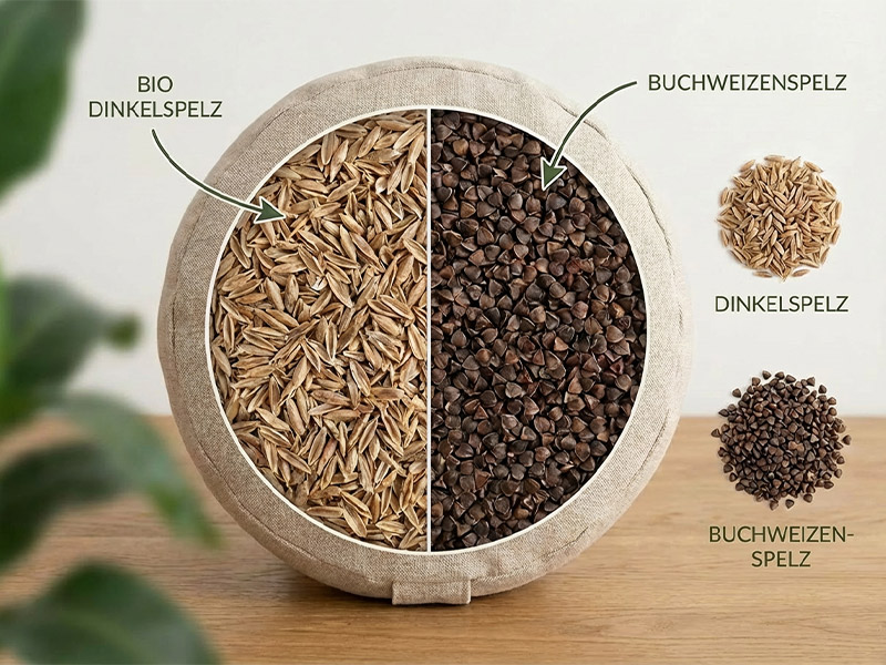Bio-Dinkelspelzen und Buchweizenschalen als Kissenfüllung