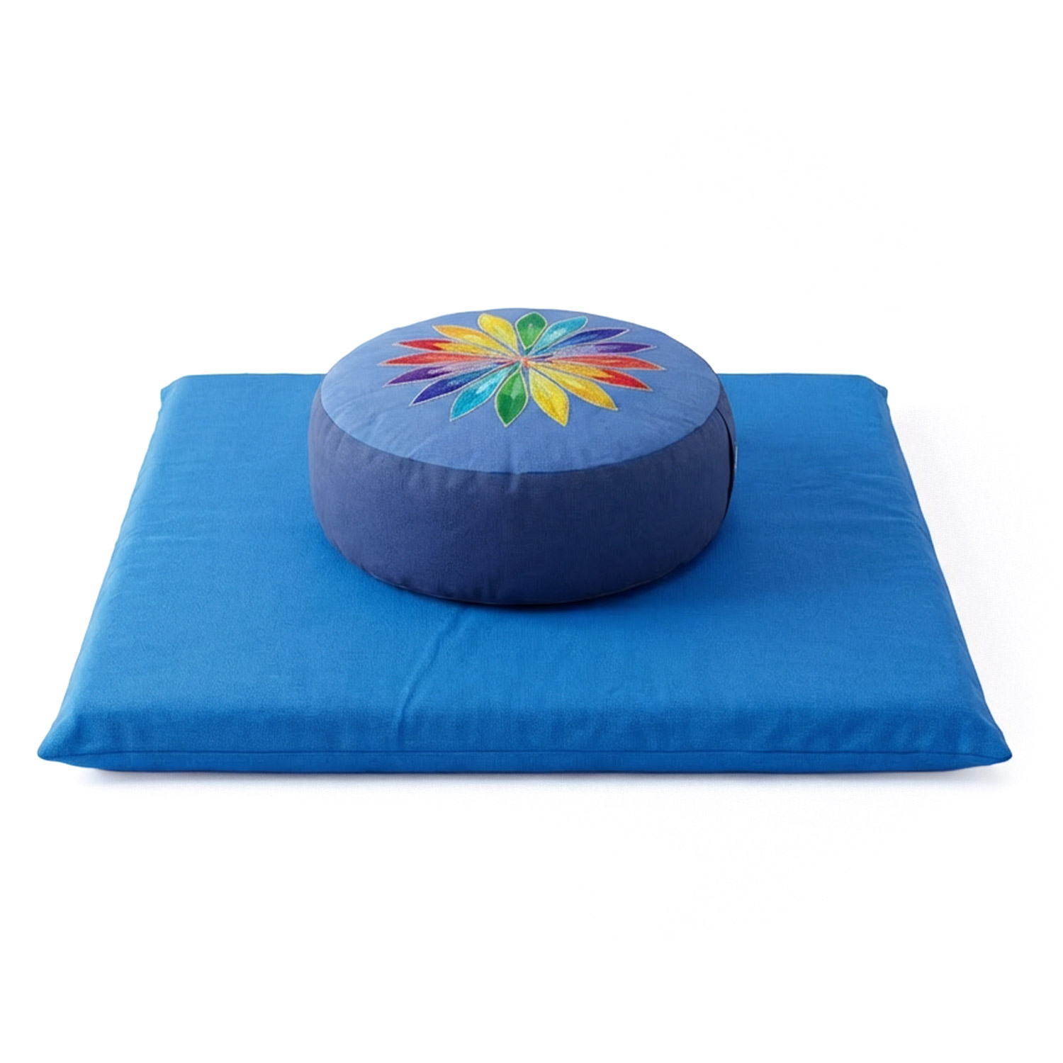Blaues Meditationskissen-Set mit besticktem Muster