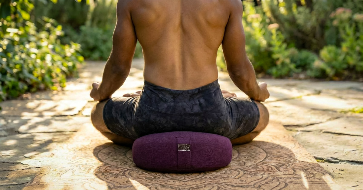 Dein Yoga-Reisekissen: Komfort für unterwegs und Kinderyoga Flaches Yoga-Reisekissen, Koffer und Kinderyogamatte symbolisieren leichte Yogapraxis im Urlaub und für Kinder.