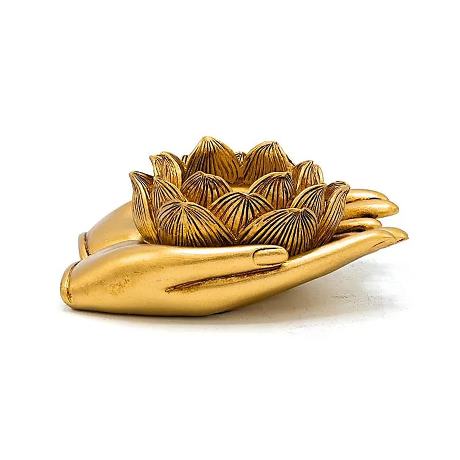 Zwei goldene Hände halten eine Lotusblüte