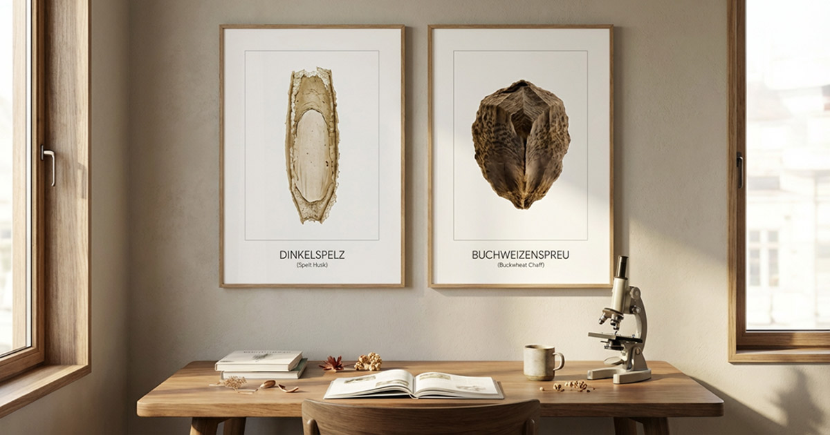 Mikroskopische Ansicht von Dinkelspelz und Buchweizenspreu im Vergleich