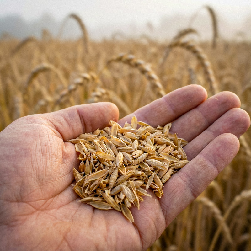 Dinkelspelz in der Hand – natürliche Kissenfüllung