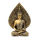 Goldfarbene Buddha-Figur mit Bodhi-Blatt, 24 cm