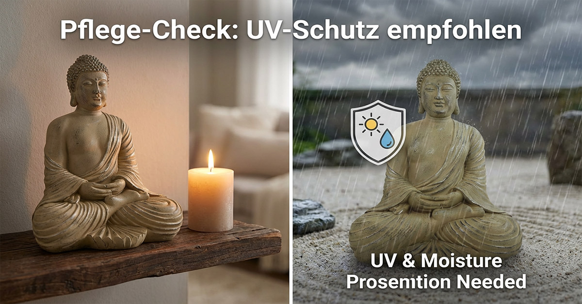 Amitabha Budda aus Polyresin: Empfehlungen zum Wetterschutz