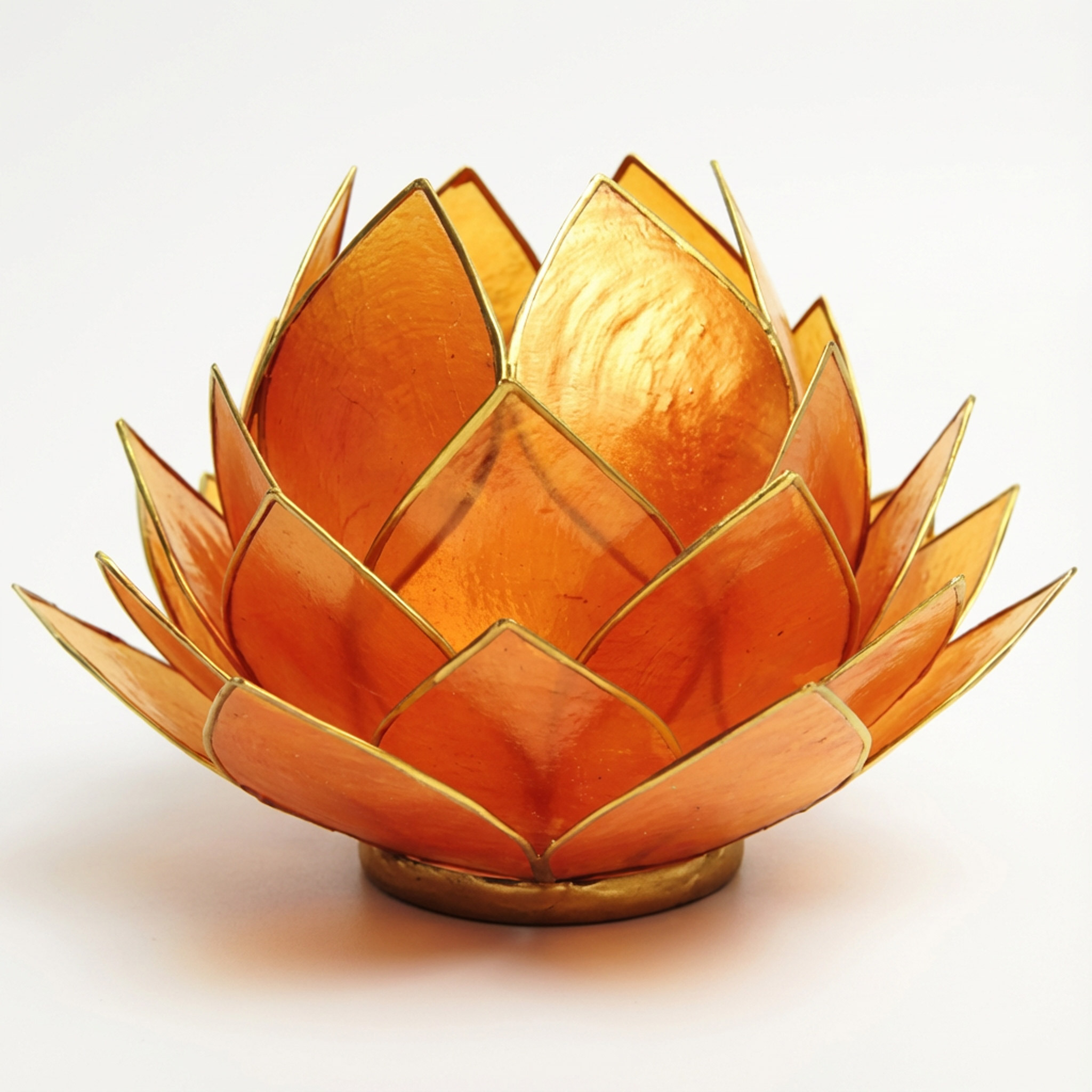 Oranger Lotus-Teelichthalter aus dünnem Material mit goldenen Rändern