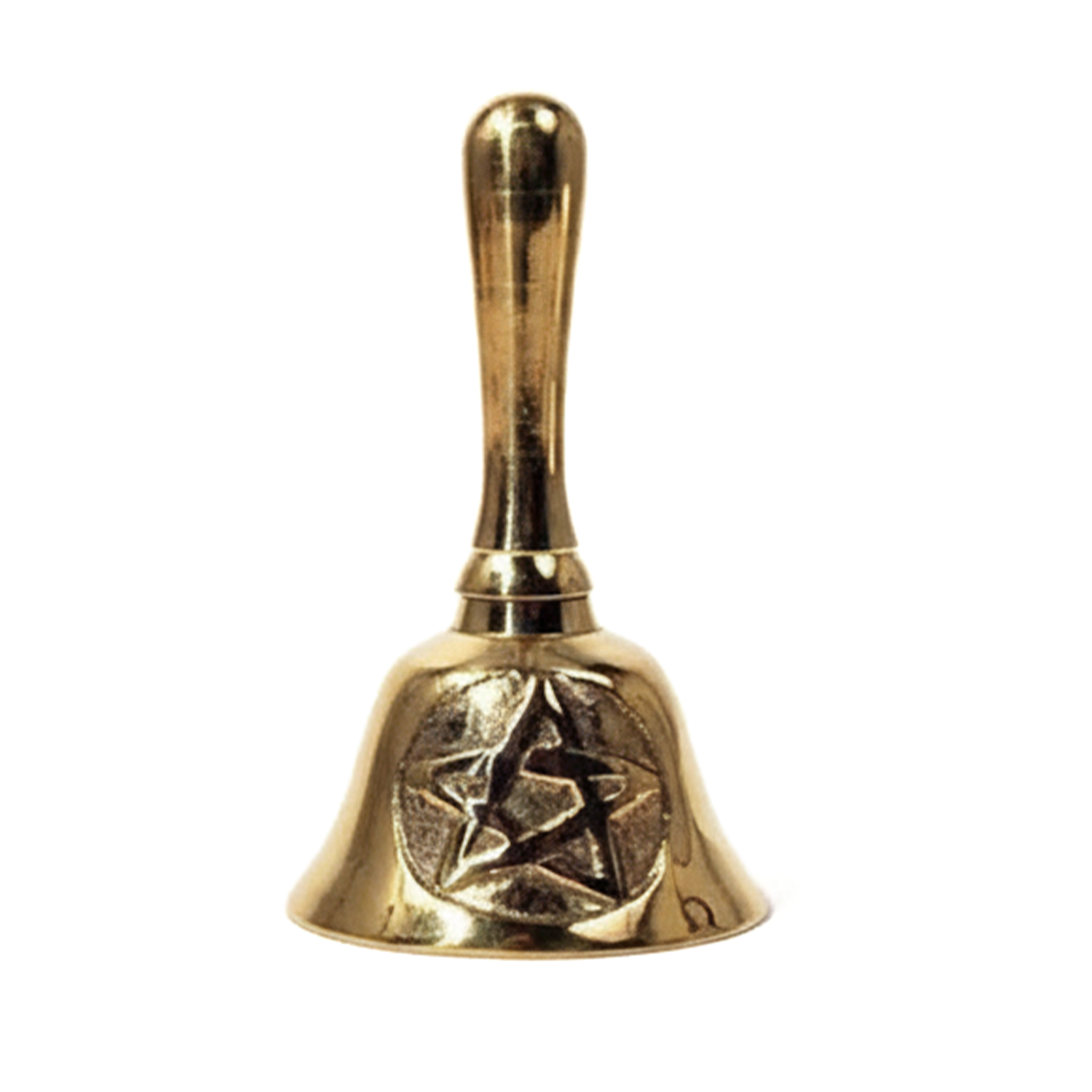 Goldene Handglocke aus Messing mit eingraviertem Sternmotiv