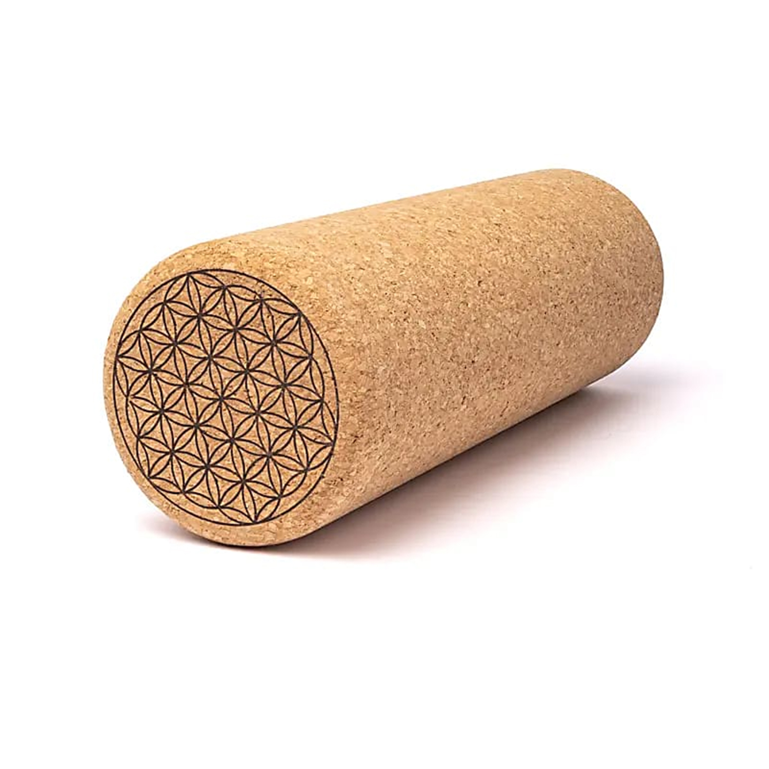 Zylindrische Korkrolle mit eingraviertem Blume-des-Lebens-Muster auf der Stirnseite