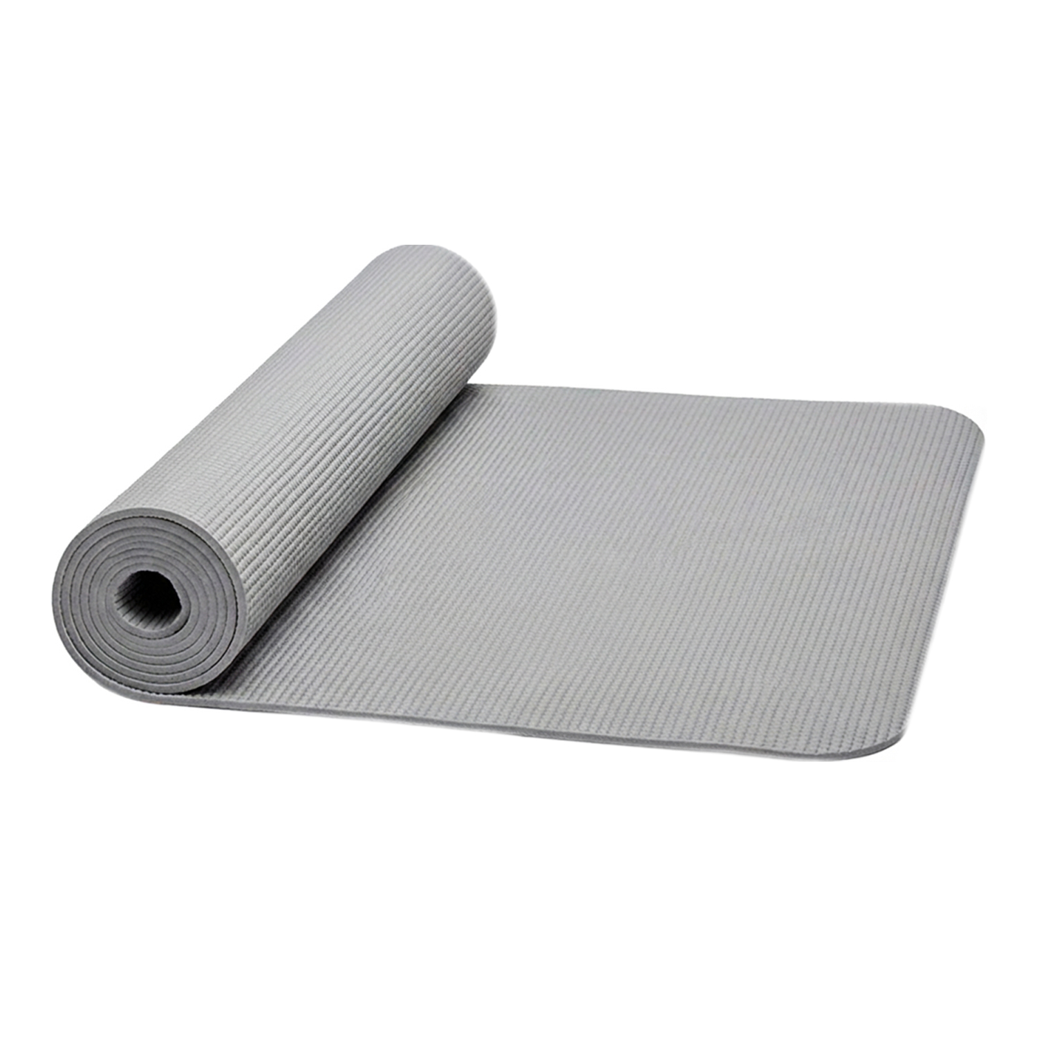 Eine teilweise ausgerollte graue Trainings- oder Yogamatte