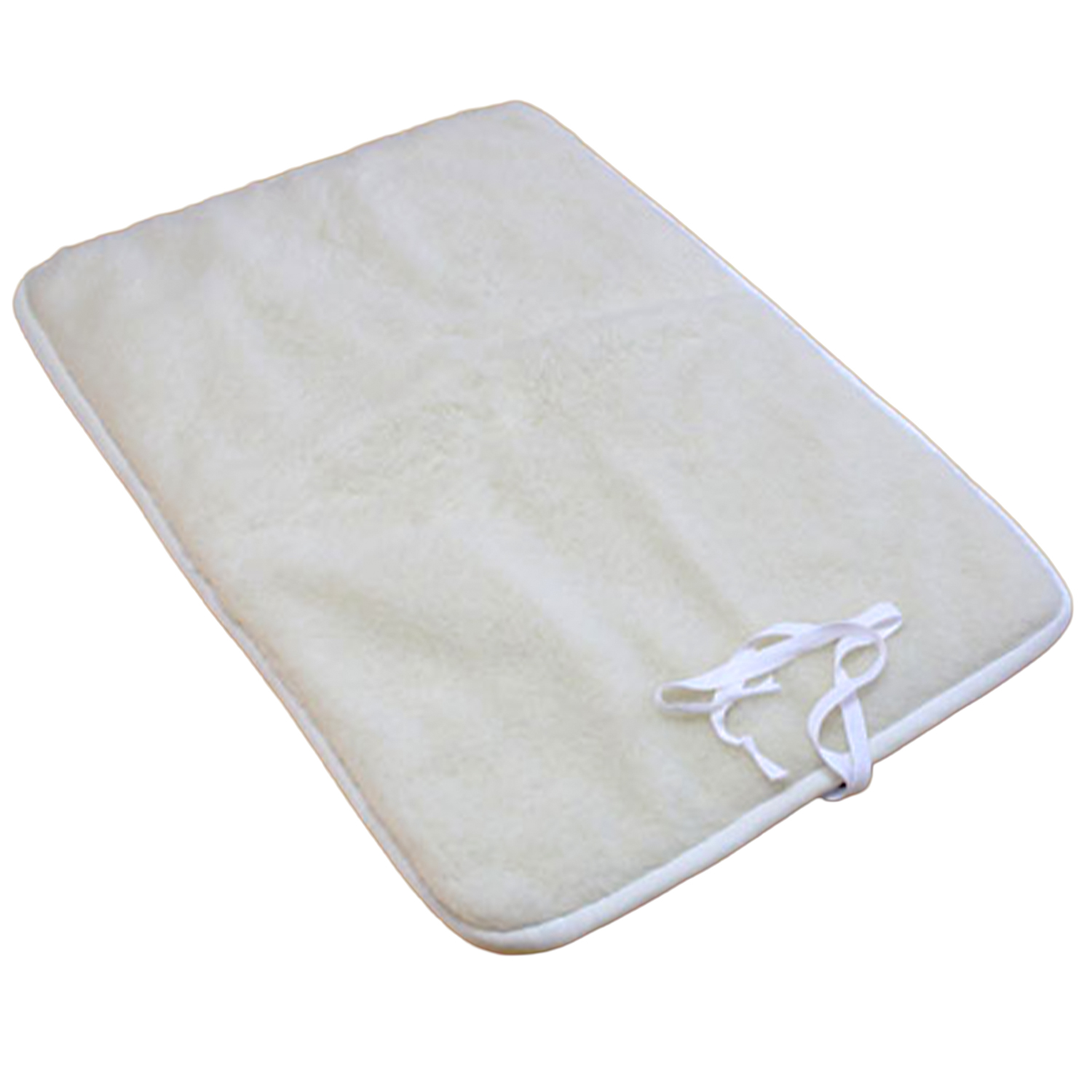 rechteckige weiche Fleece-Unterlage in hellem Beige mit weißen Befestigungsbändern