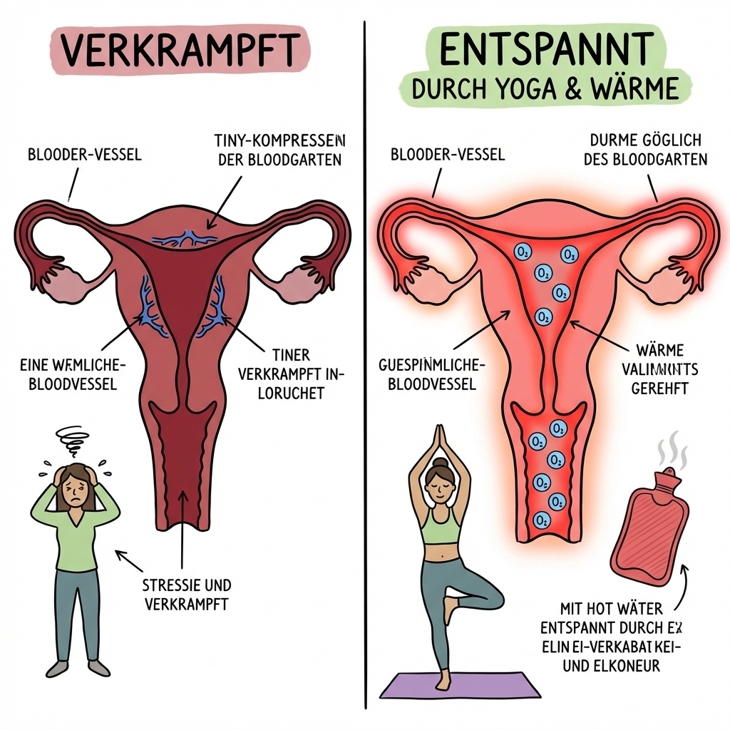 Infografik Wirkung von Yoga und Wärme auf die Gebärmutter