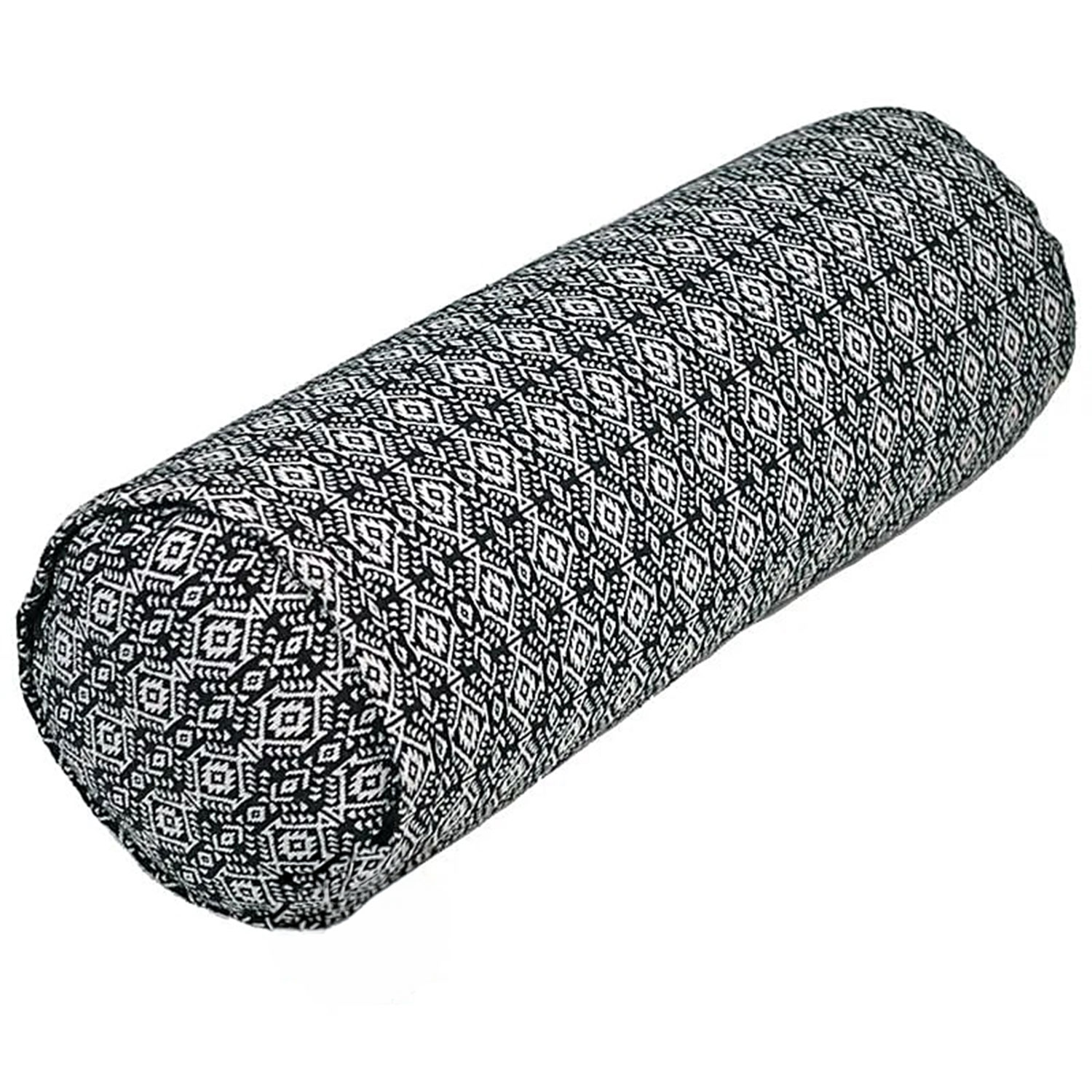 Zylinderförmiges Kissen mit dichtem schwarz-weißem geometrischem Muster