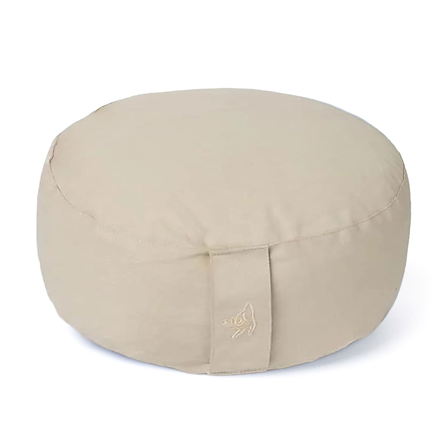 Beiges rundes Sitzkissen mit seitlicher Lasche