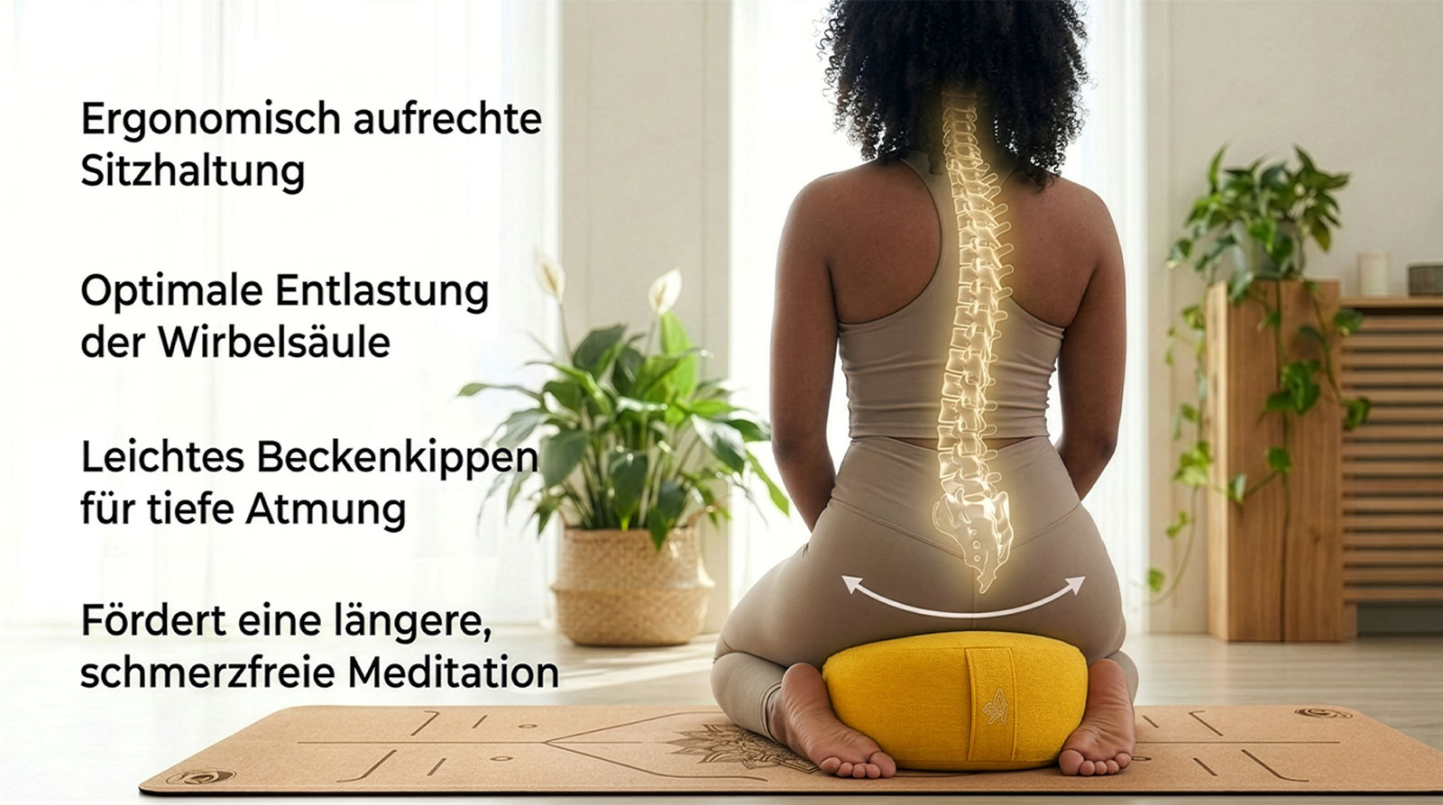 Meditation mit rundem Yogakissen Gelb aus Bio-Baumwolle