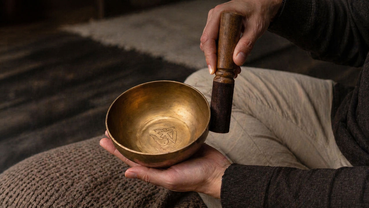 Klangschale OHM bei Meditation in Verwendung