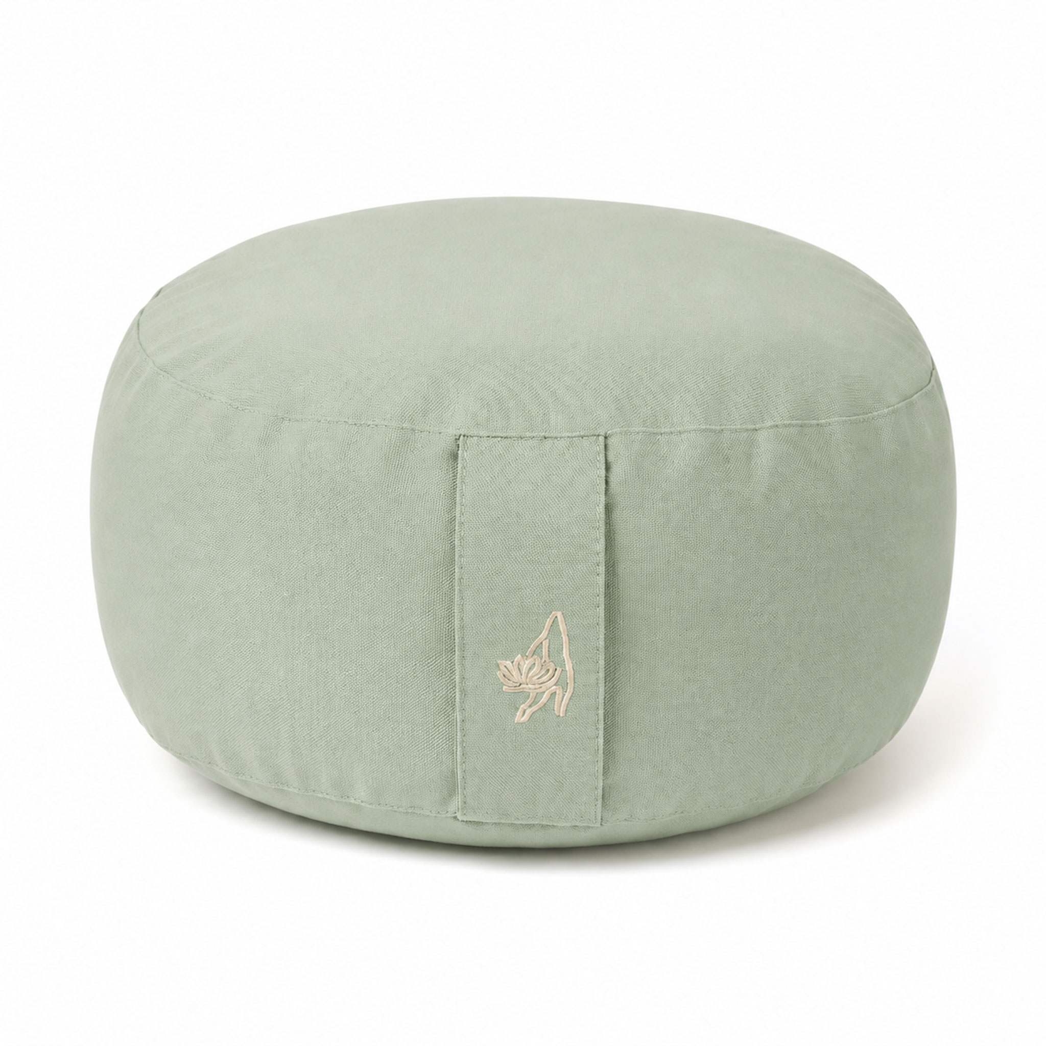 Rundes Eco Yogakissen Basic in der Farbe Hellgrün aus 100% Bio-Baumwolle, Frontalansicht