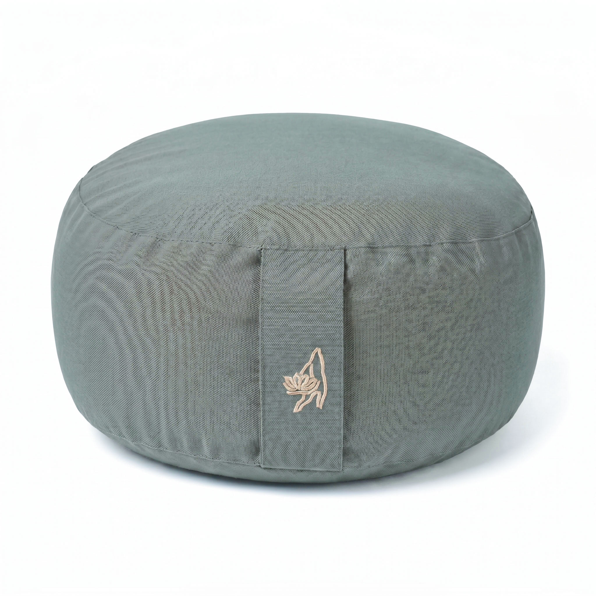 Celadon, rundes Meditationskissen mit kleiner Lotus-Stickerei