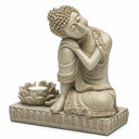Buddha-Statue mit Lotus-Teelichthalter, 17,5 cm
